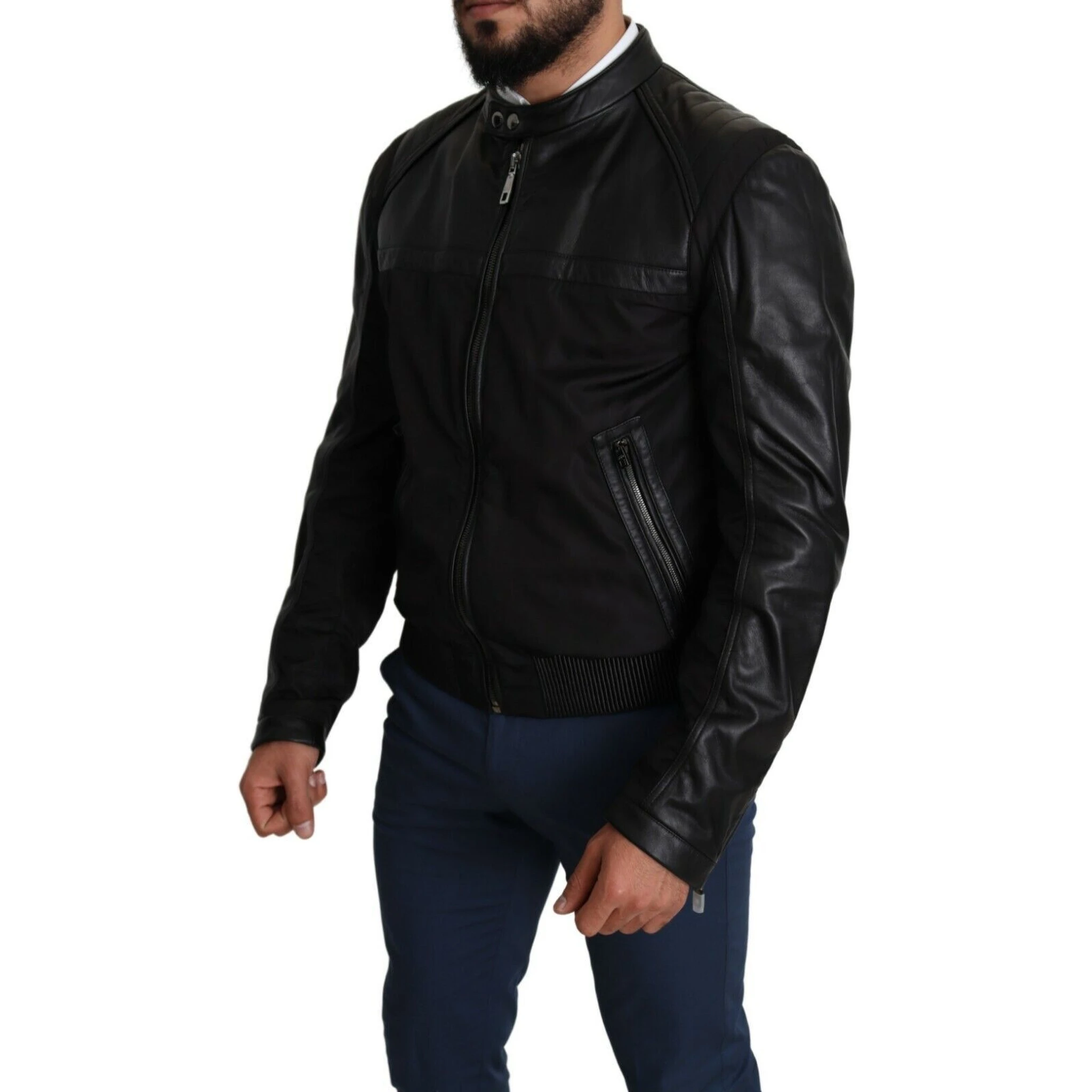 Black Nylon Full Zip Men Bomber Coat Jacket