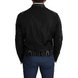 Black Nylon Full Zip Men Bomber Coat Jacket