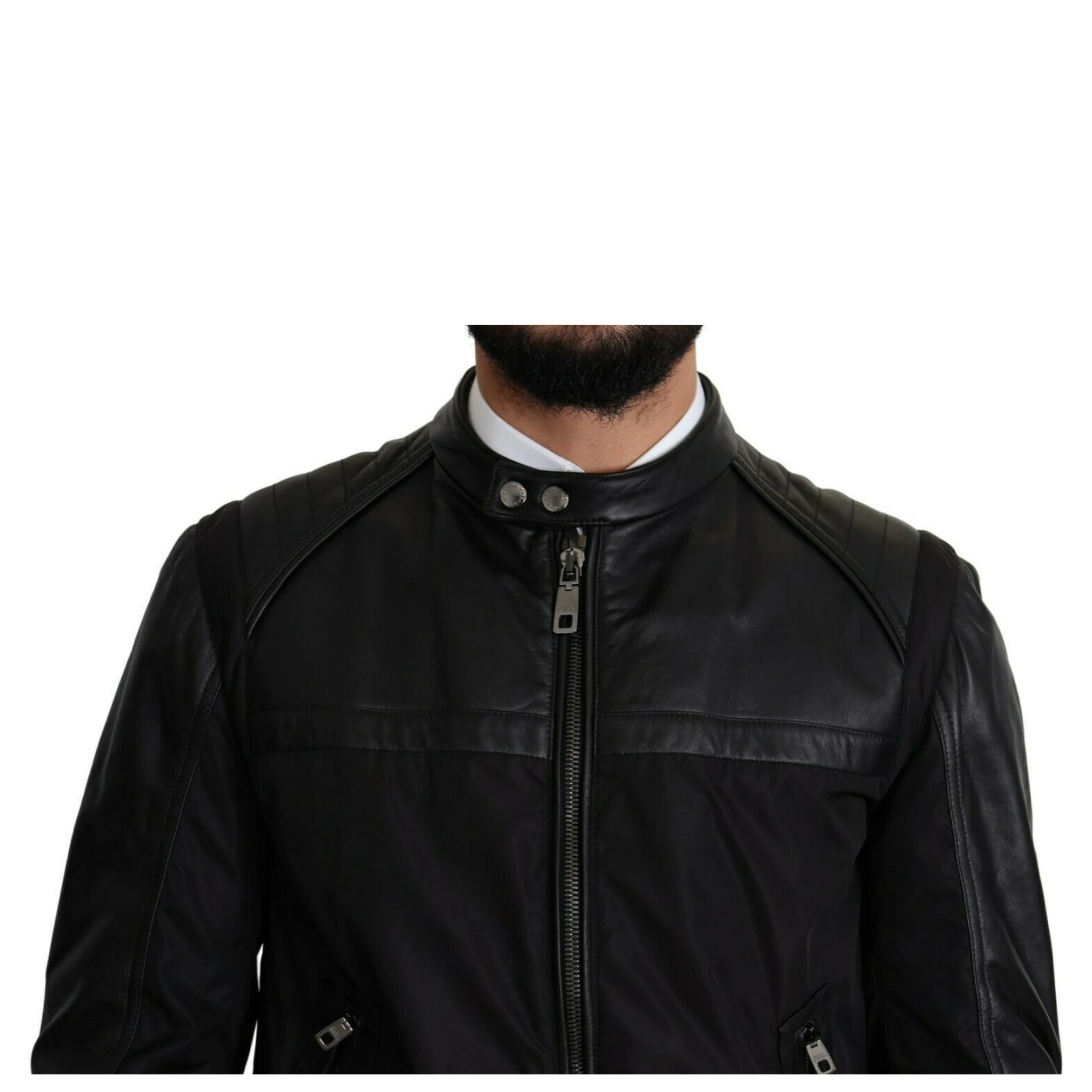 Black Nylon Full Zip Men Bomber Coat Jacket