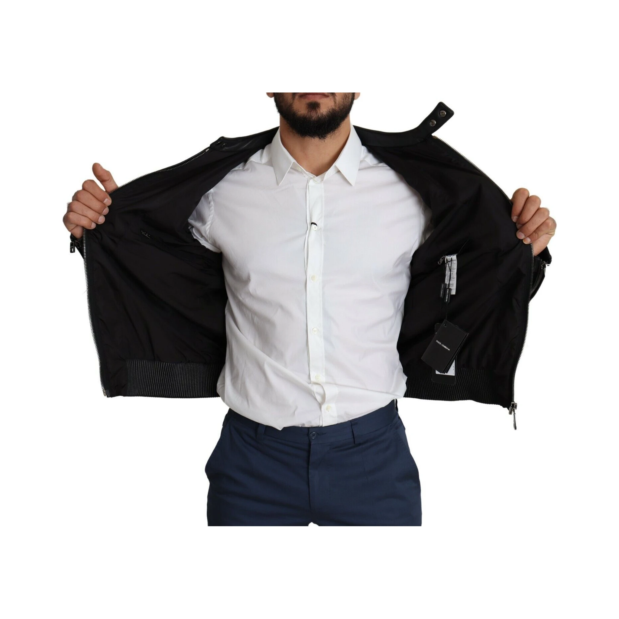Black Nylon Full Zip Men Bomber Coat Jacket