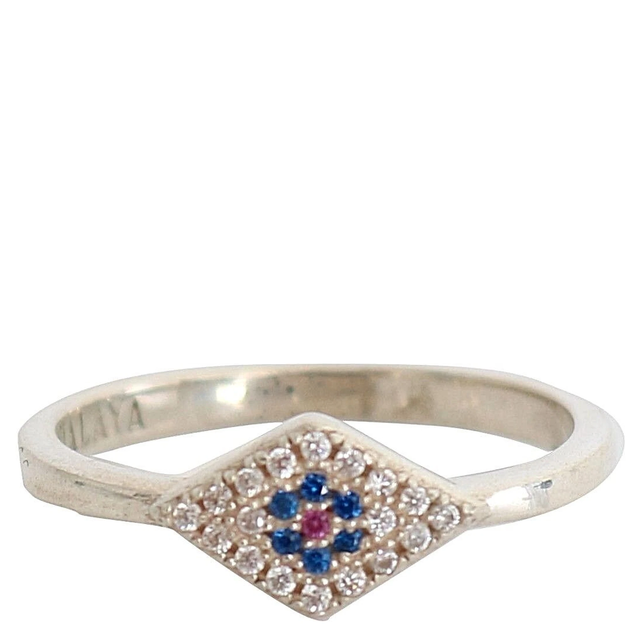 Blue Red CZ 925 Silver Womens Clear Ring