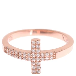 Pink Gold 925 Silver Womens Cross CZ Ring