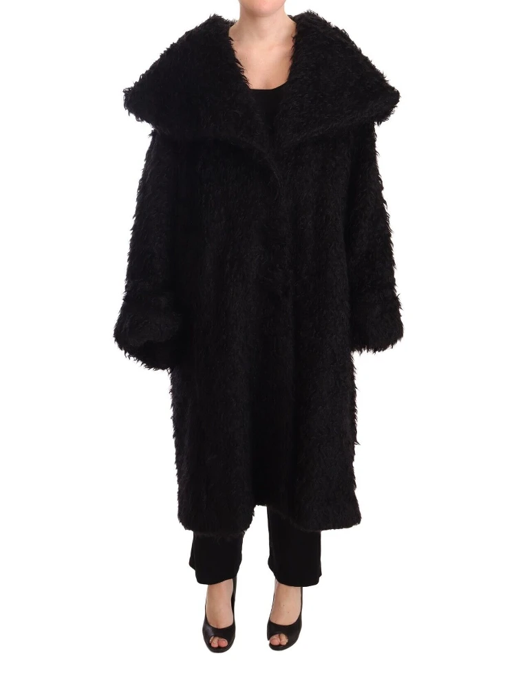 Black Mohair Fur Cape Trench Coat Jacket