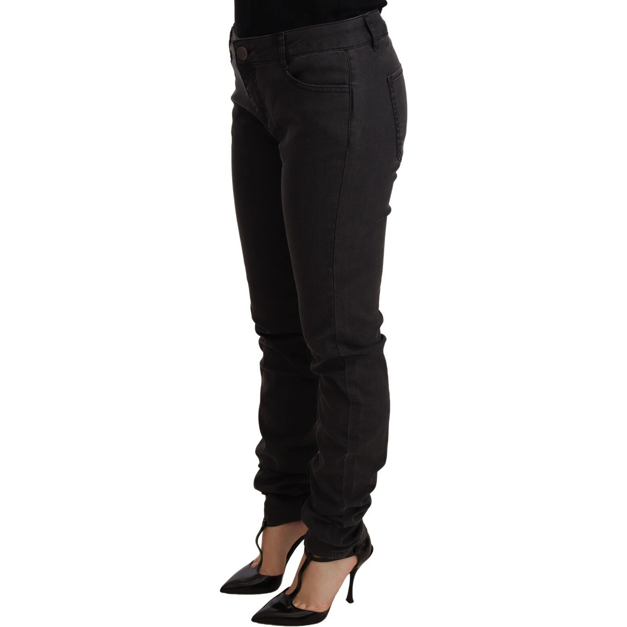 Black Cotton Stretch Skinny Mid Waist Women Denim Jeans