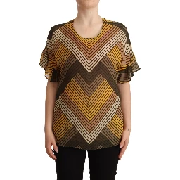 Multicolor Stripes Short Sleeves Round Neck Top Blouse