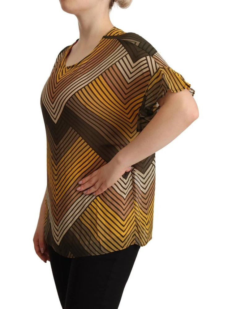 Multicolor Stripes Short Sleeves Round Neck Top Blouse alternative