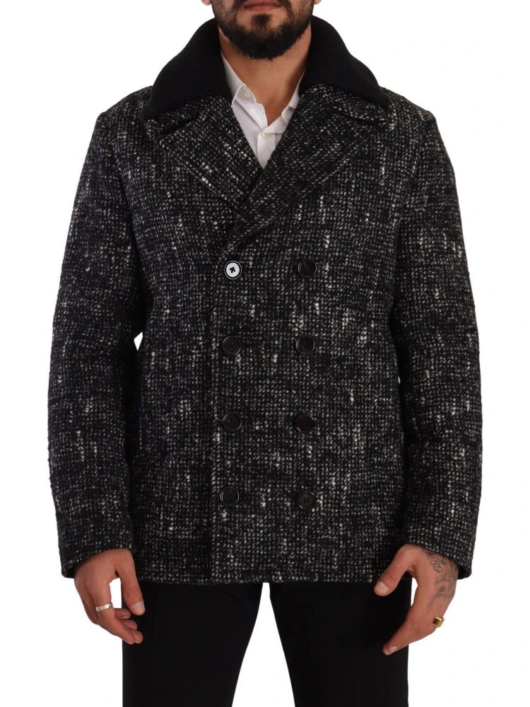 Black Wool Double Breasted Coat Men Jacket
