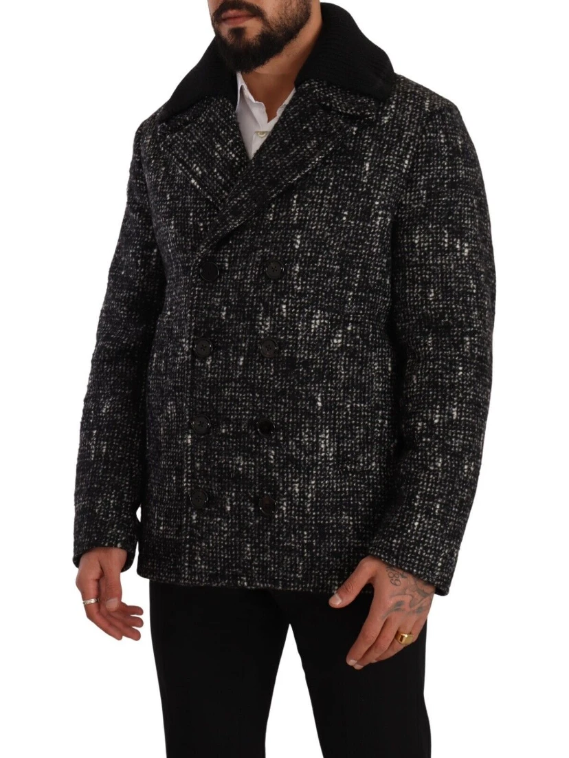Black Wool Double Breasted Coat Men Jacket