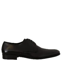 Black Leather Lace Up Formal Derby Shoes