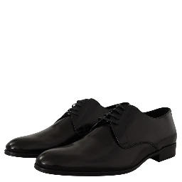 Black Leather Lace Up Formal Derby Shoes