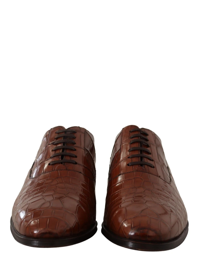 Brown Crocodile Leather Mens Formal Derby Shoes