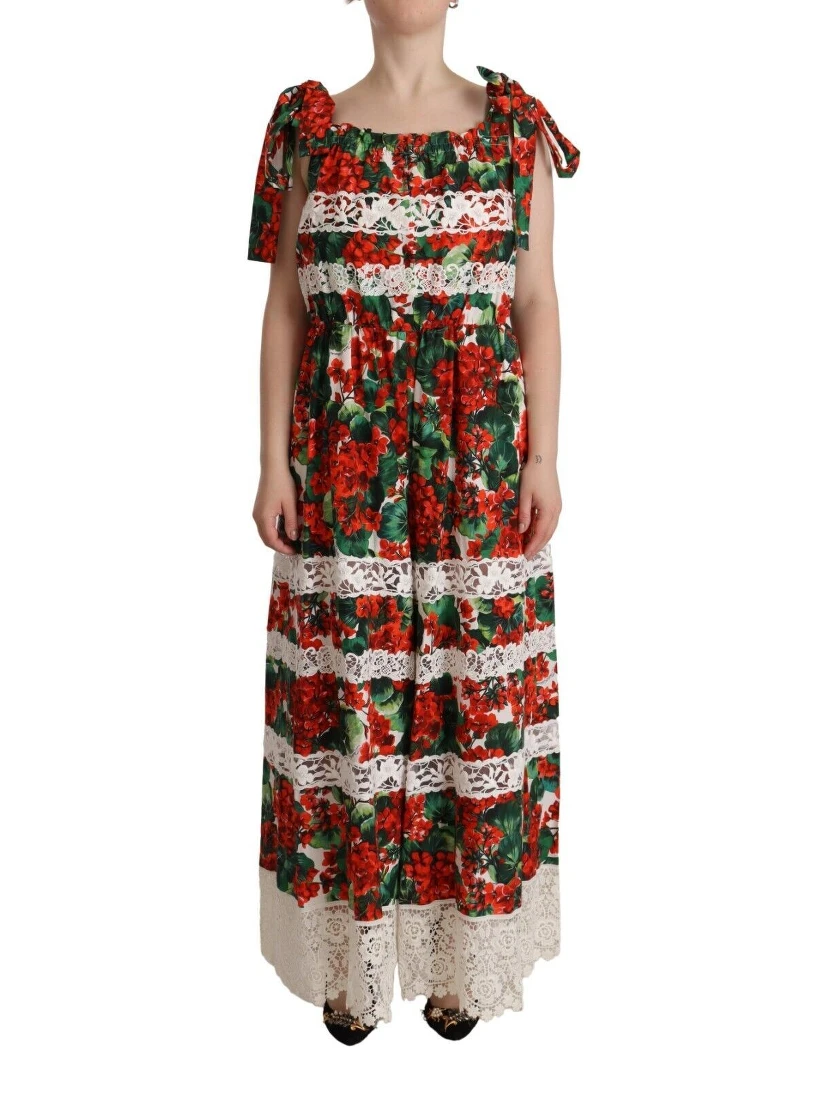Multicolor Geranium Print Lace Long Maxi Dress
