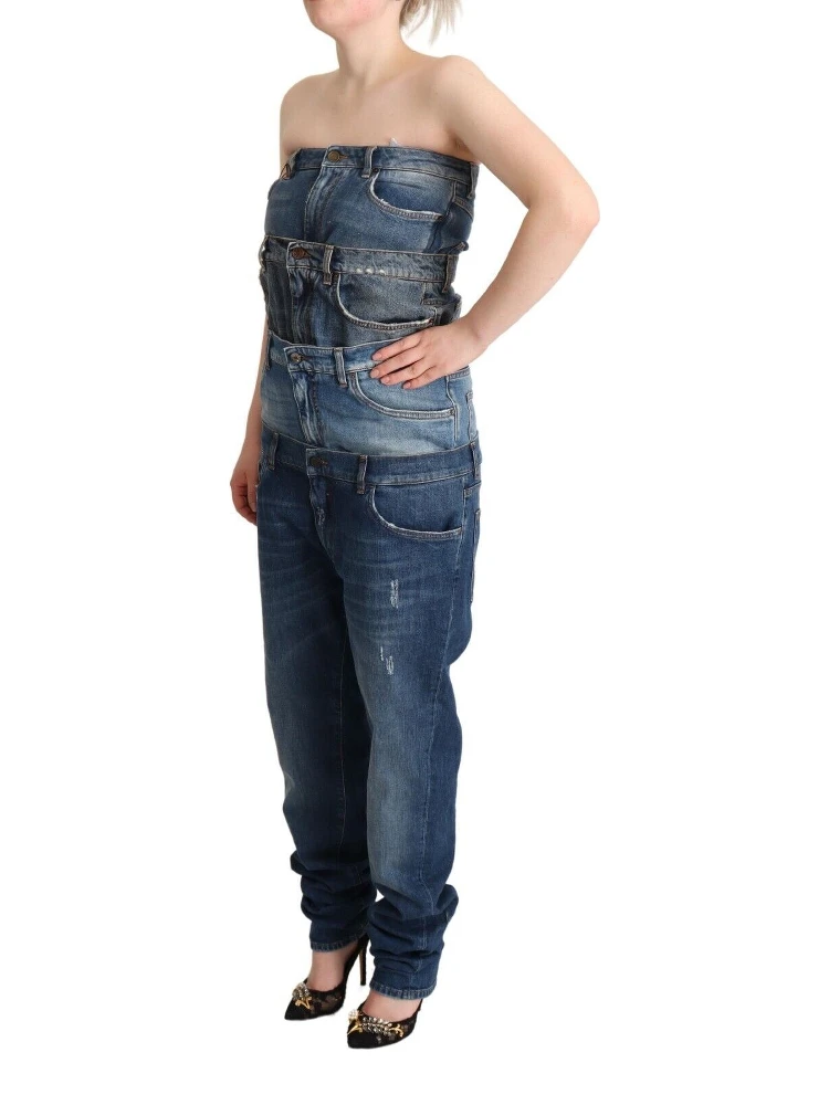 Dark Blue Cotton Strapless Denim Jumpsuit Dress alternative