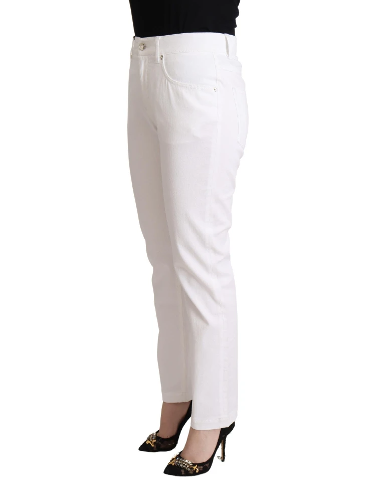 White Cotton Mid Waist Denim Tapered Jeans alternative