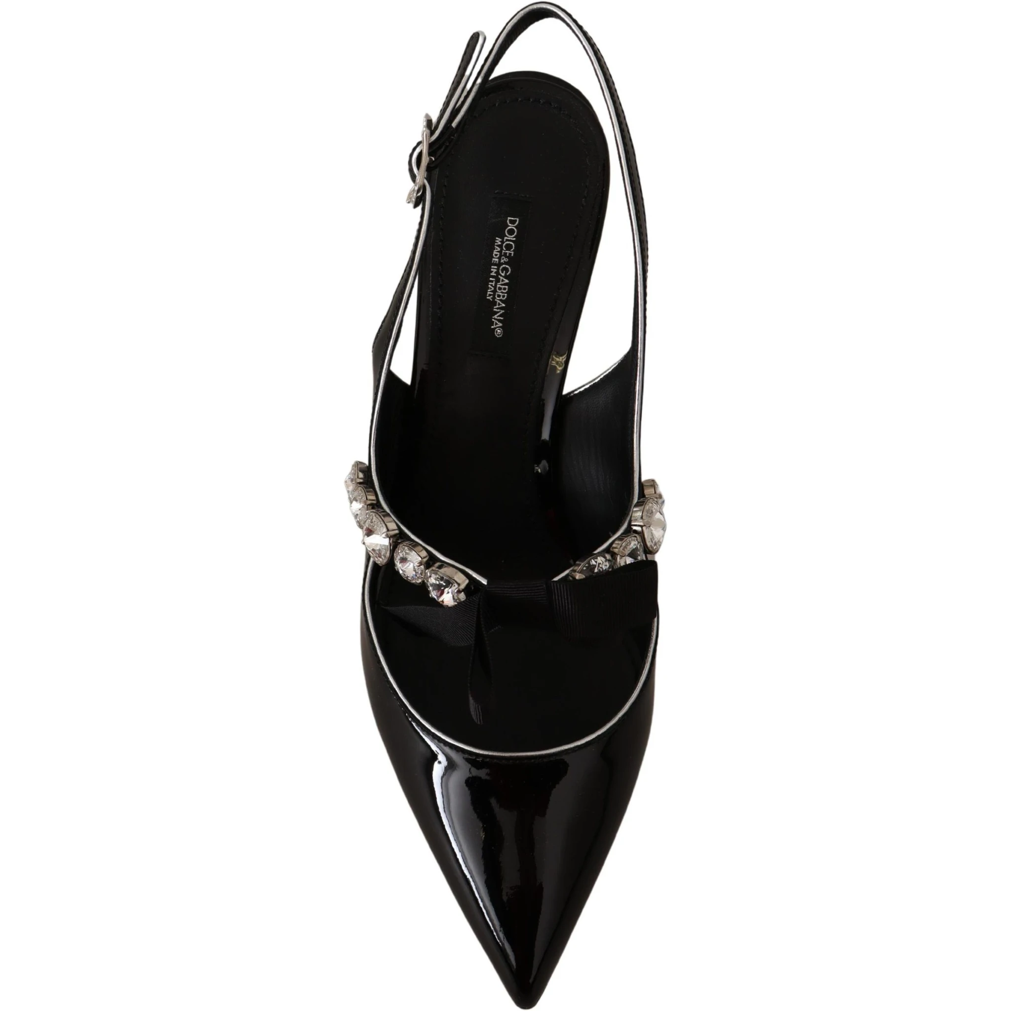Black Patent Leather Crystal Slingbacks Shoes