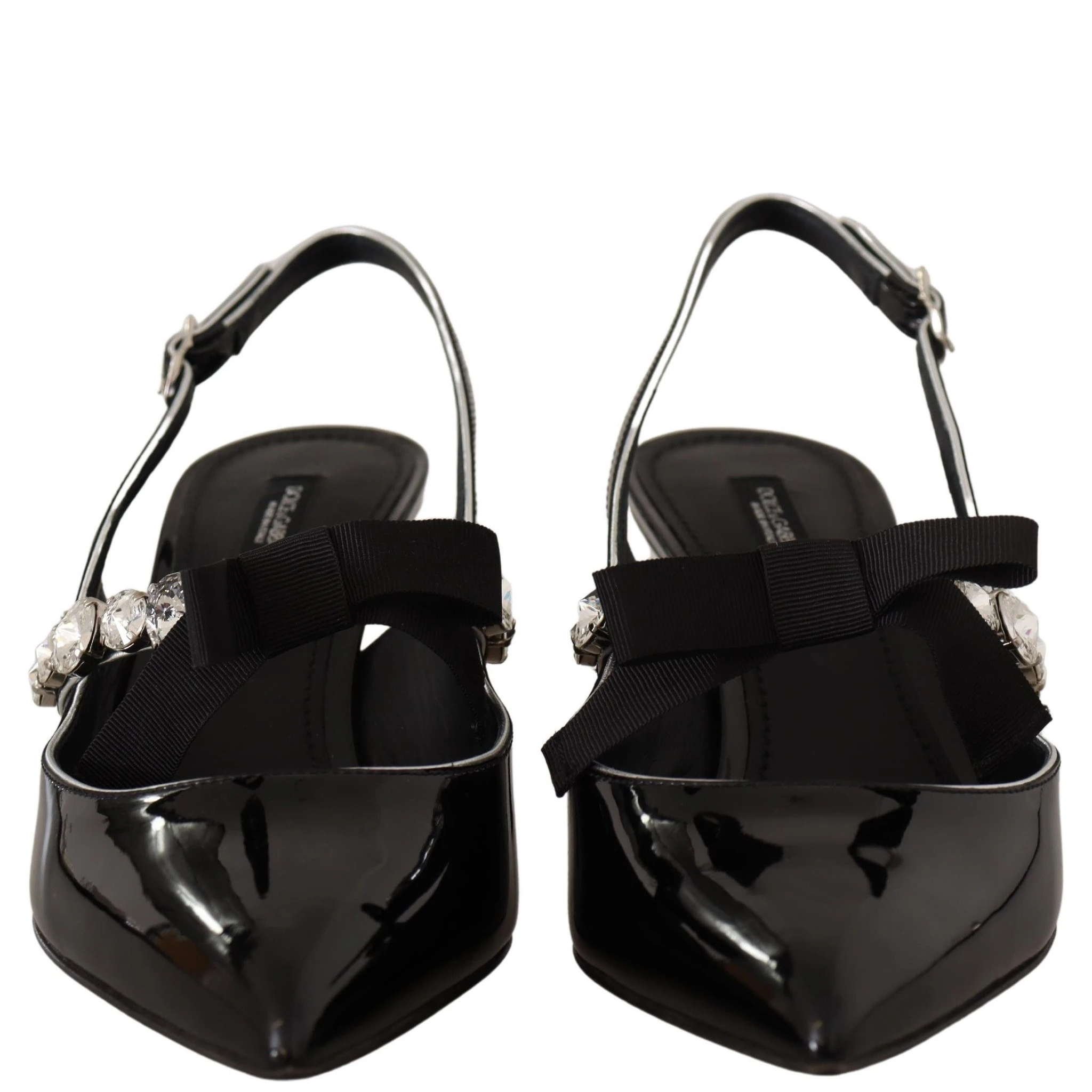Black Patent Leather Crystal Slingbacks Shoes