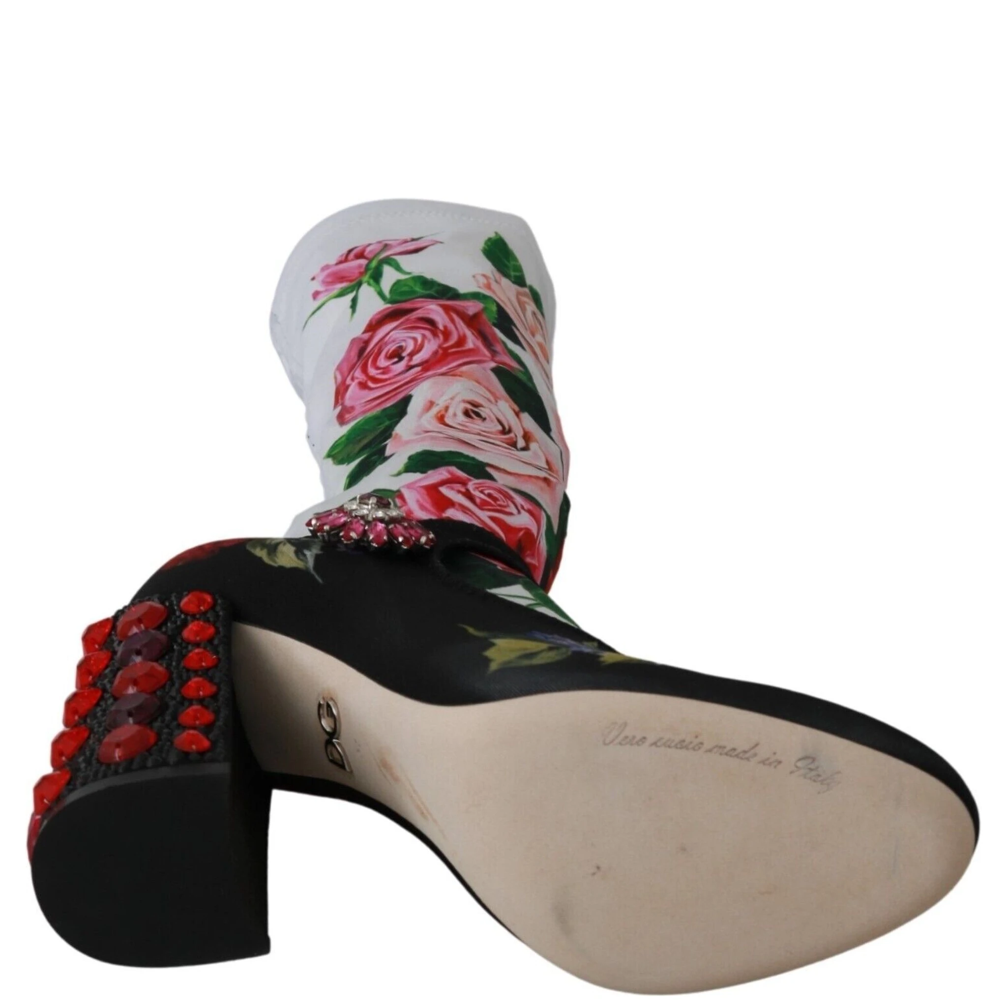 Black Floral Socks Crystal Jersey Boots Shoes