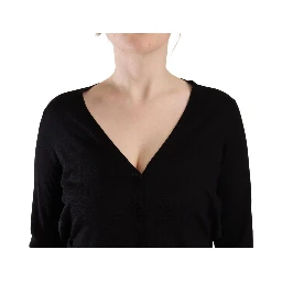 Black Wool V-neck Long Sleeves Pullover Top