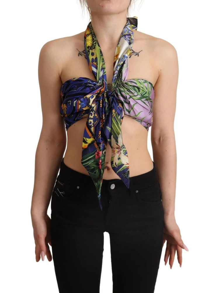 Multicolor Foulard Silk Halter Cropped Top alternative
