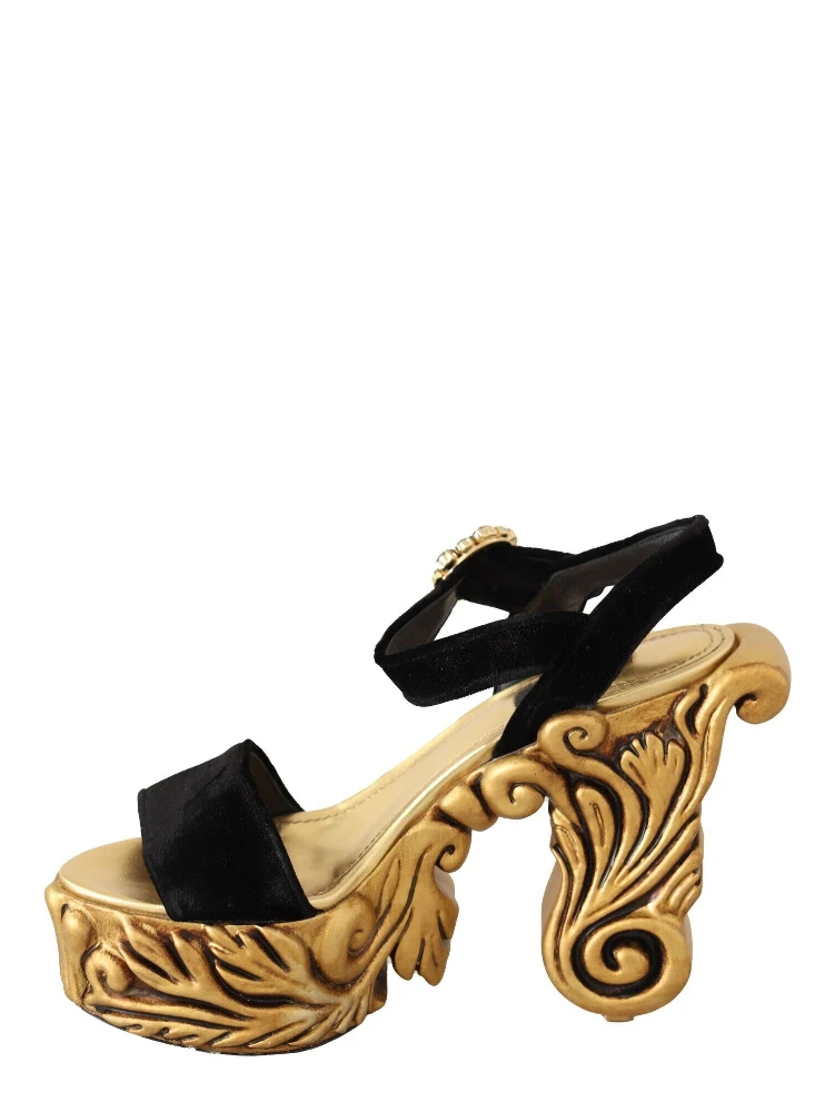 Black Gold Baroque Velvet Heels Crystal Shoes alternative