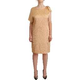 Beige One Sleeve Knee Length Shift Dress