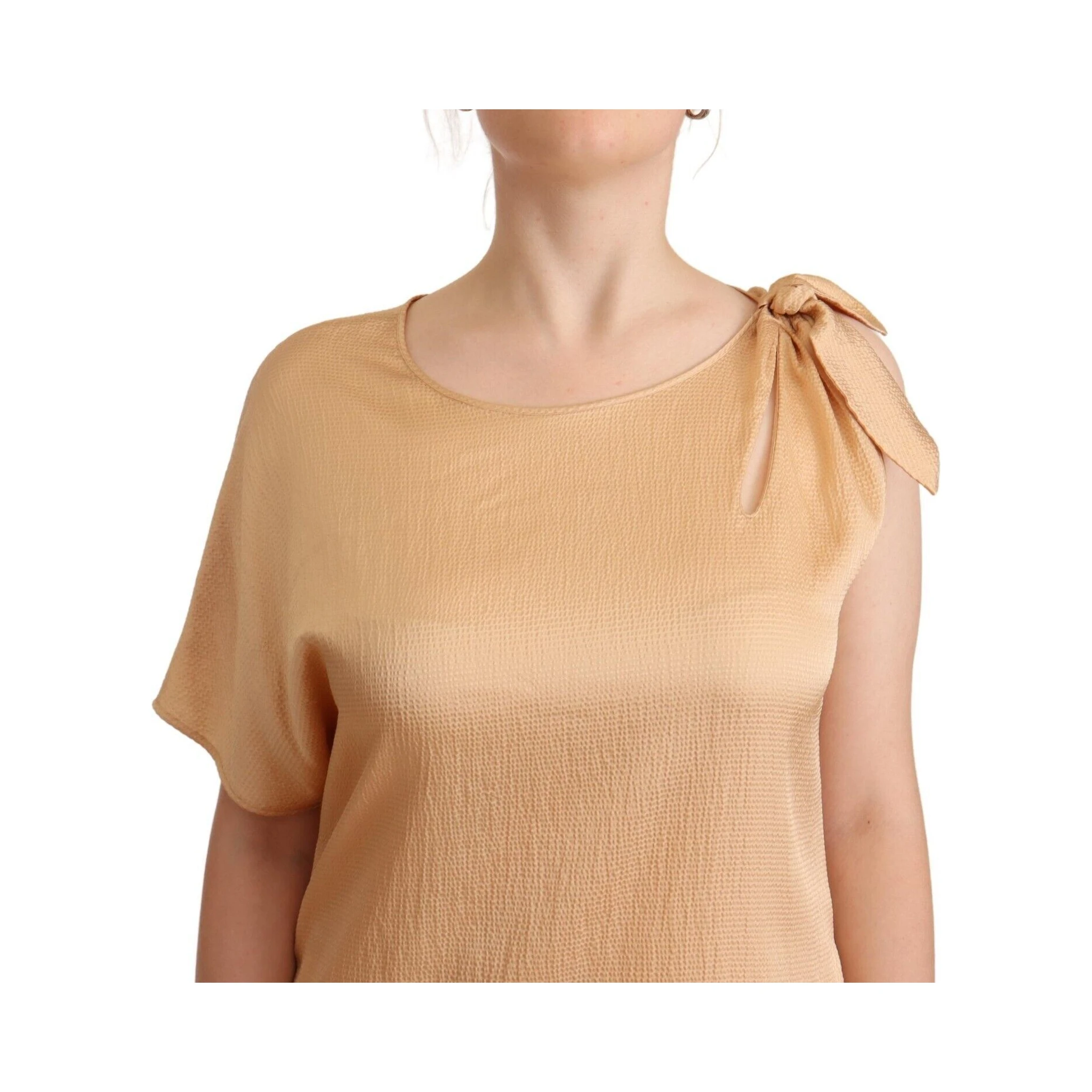 Beige One Sleeve Knee Length Shift Dress