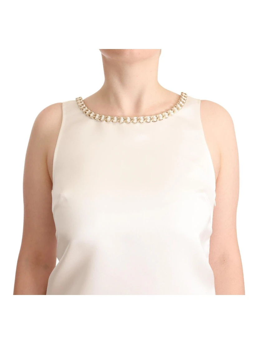 White Polyester Sleeveless Mini Shift Dress