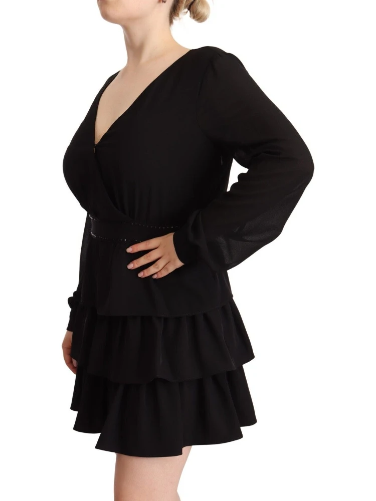 Black Polyester Long Sleeves V-neck Mini A-line Dress alternative