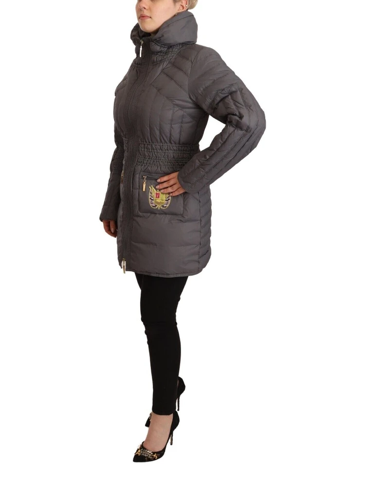 Gray Quilted Long Sleeves Logo Patch Full Zip Jacket alternative