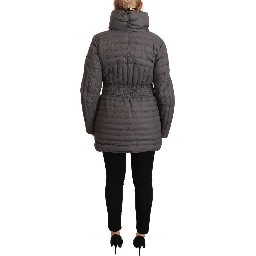 Gray Quilted Long Sleeves Logo Patch Full Zip Jacket
