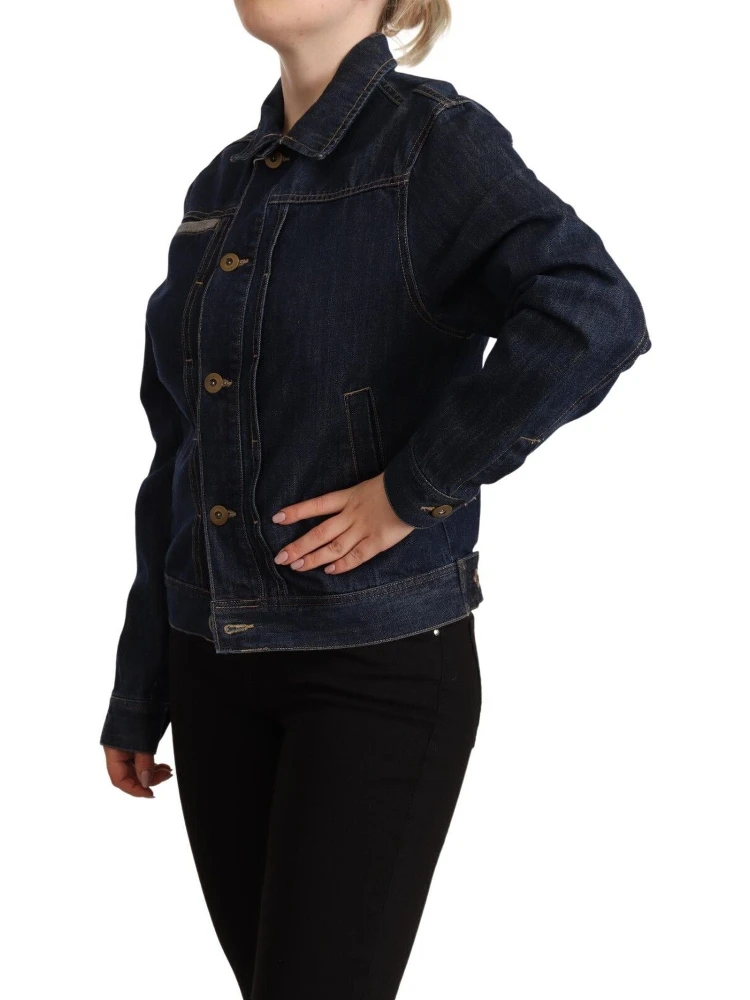 Dark Blue Button Down Long Sleeves Denim Jacket alternative