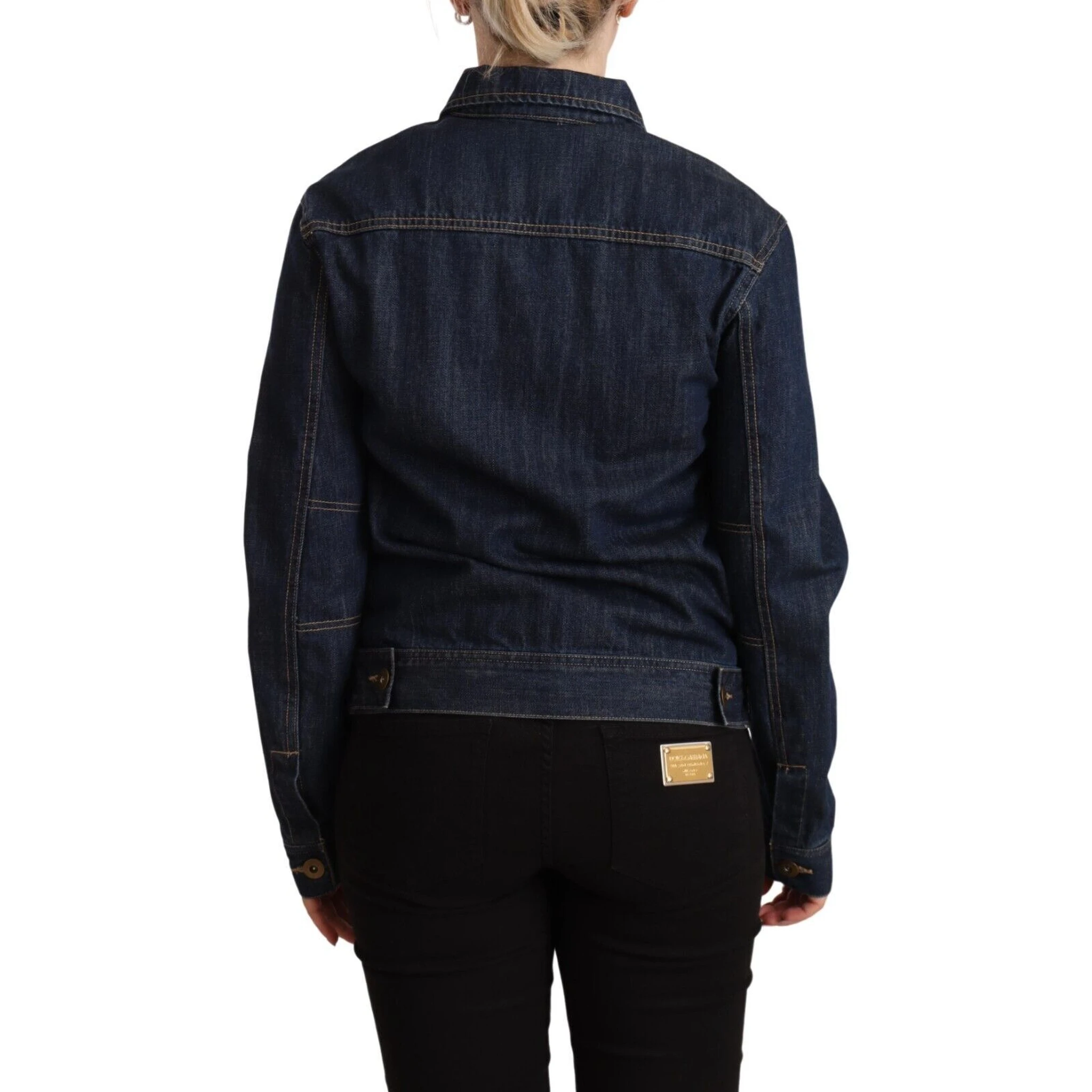 Dark Blue Button Down Long Sleeves Denim Jacket