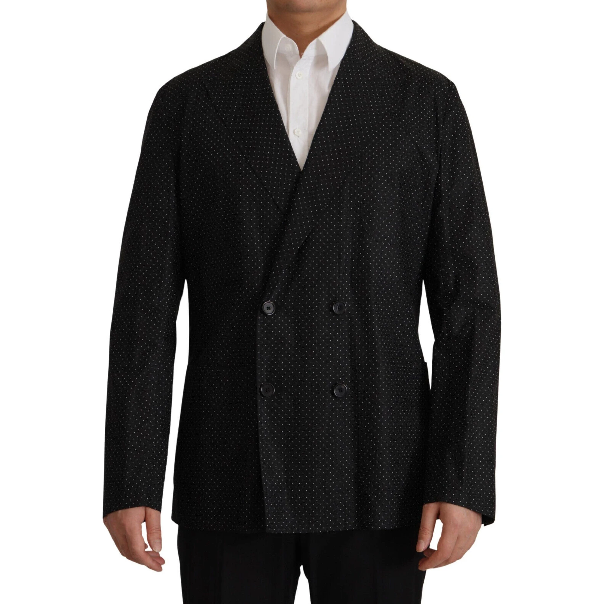 Black Polka Dotted Cotton Blazer Jacket