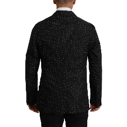 Black Polka Dotted Cotton Blazer Jacket