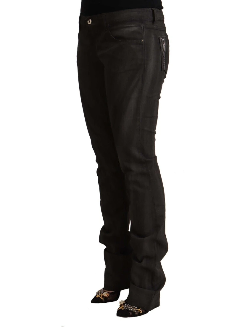 Black Cotton Mid Waist Skinny Pants