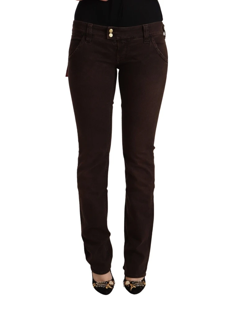 Brown Cotton Stretch Low Waist Slim Fit Denim Jeans