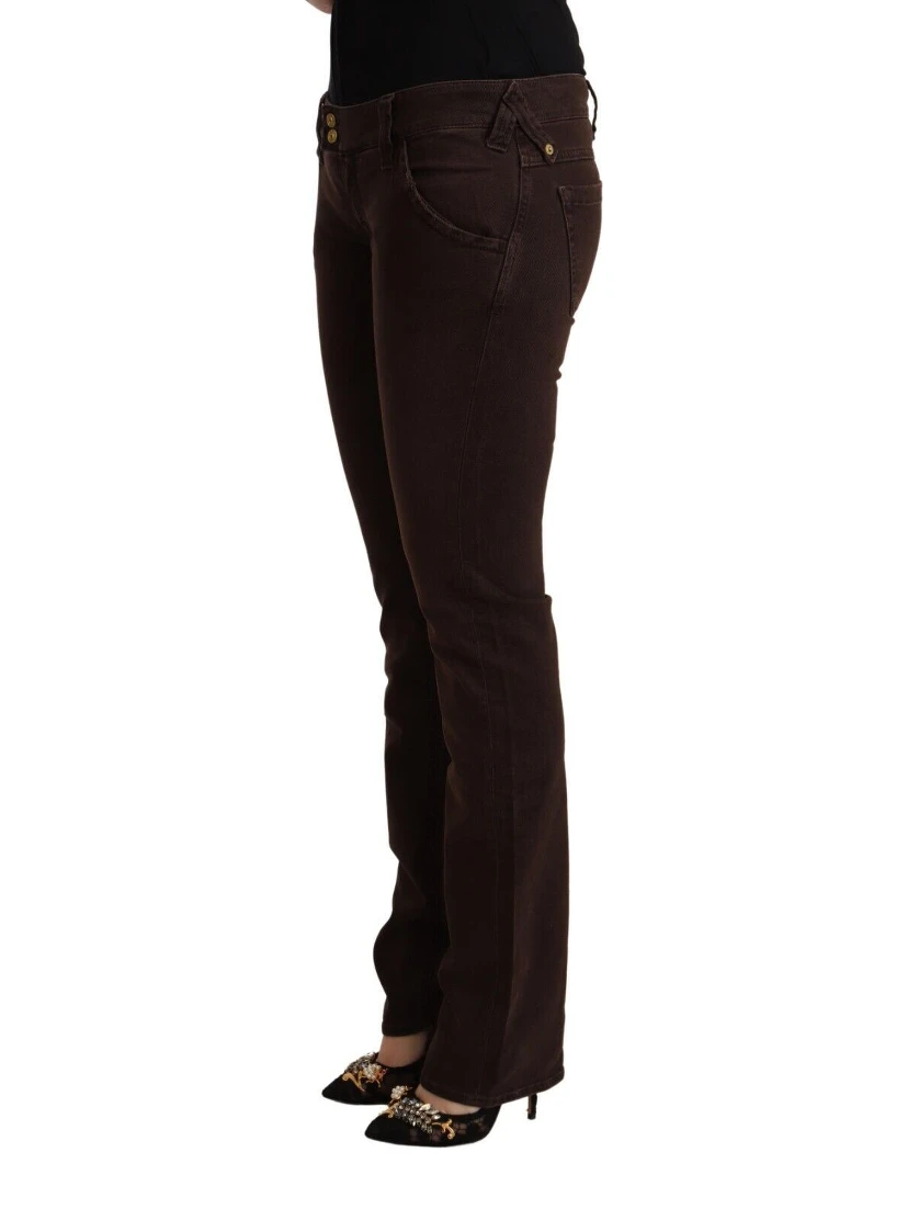 Brown Cotton Stretch Low Waist Slim Fit Denim Jeans