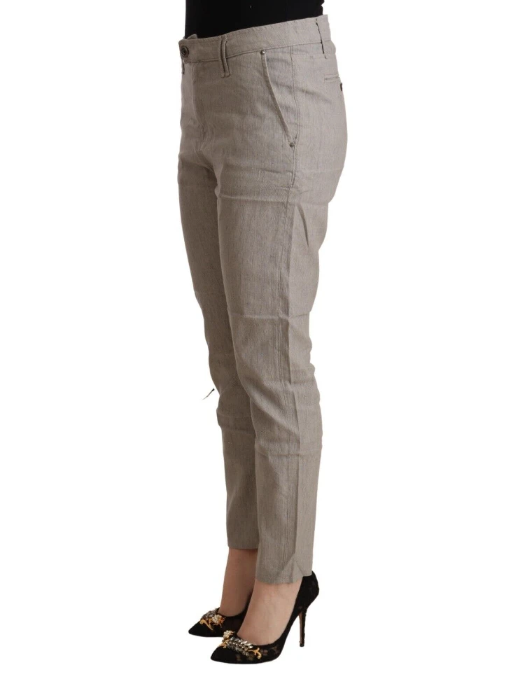 Light Gray Linen Blend Mid Waist Tapered Pants alternative