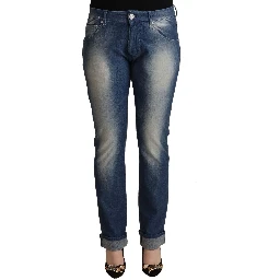 Blue Washed Mid Waist Folded Hem Skinny Jeans