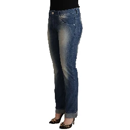Blue Washed Mid Waist Folded Hem Skinny Jeans