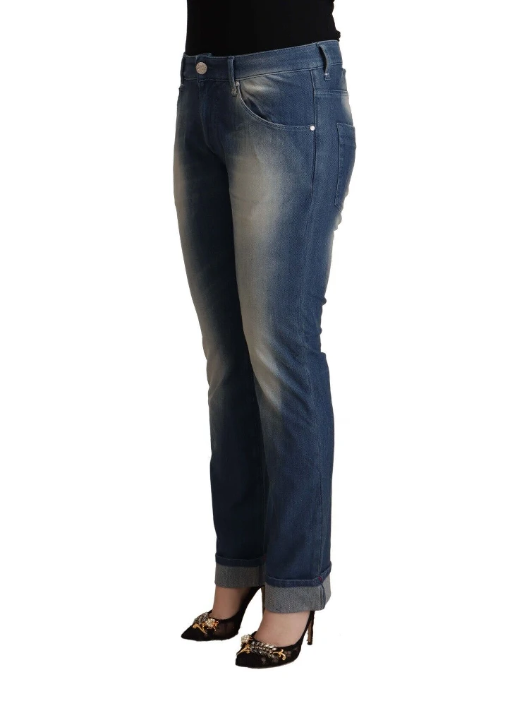 Blue Washed Mid Waist Folded Hem Skinny Jeans alternative