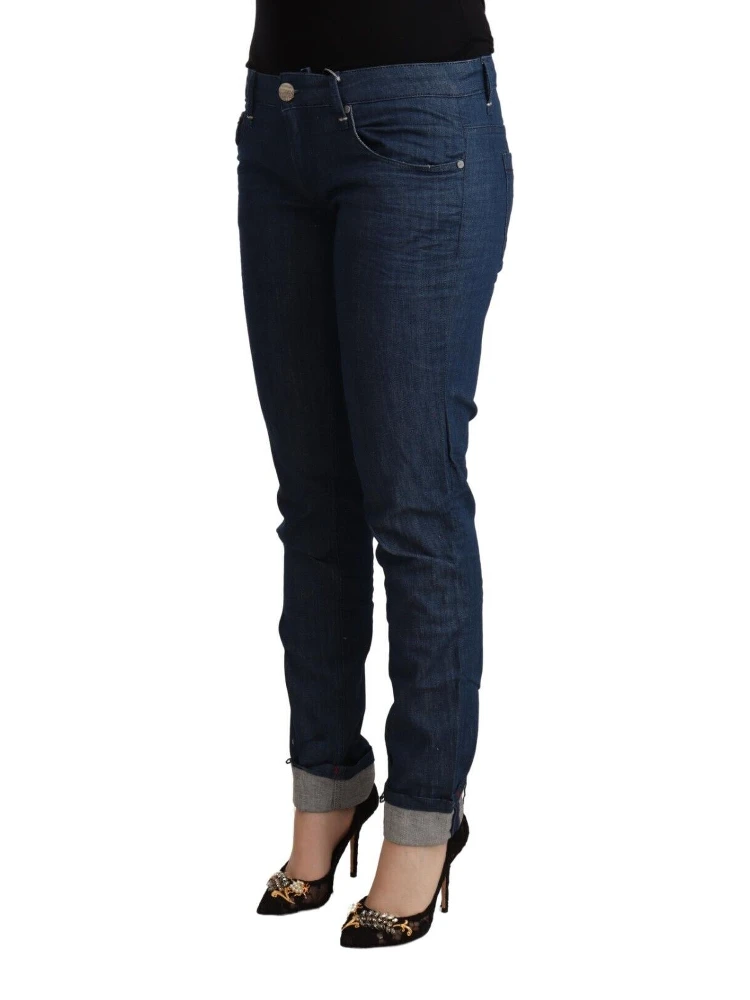Blue Cotton Low Waist Skinny Denim Folded Hem Jeans alternative
