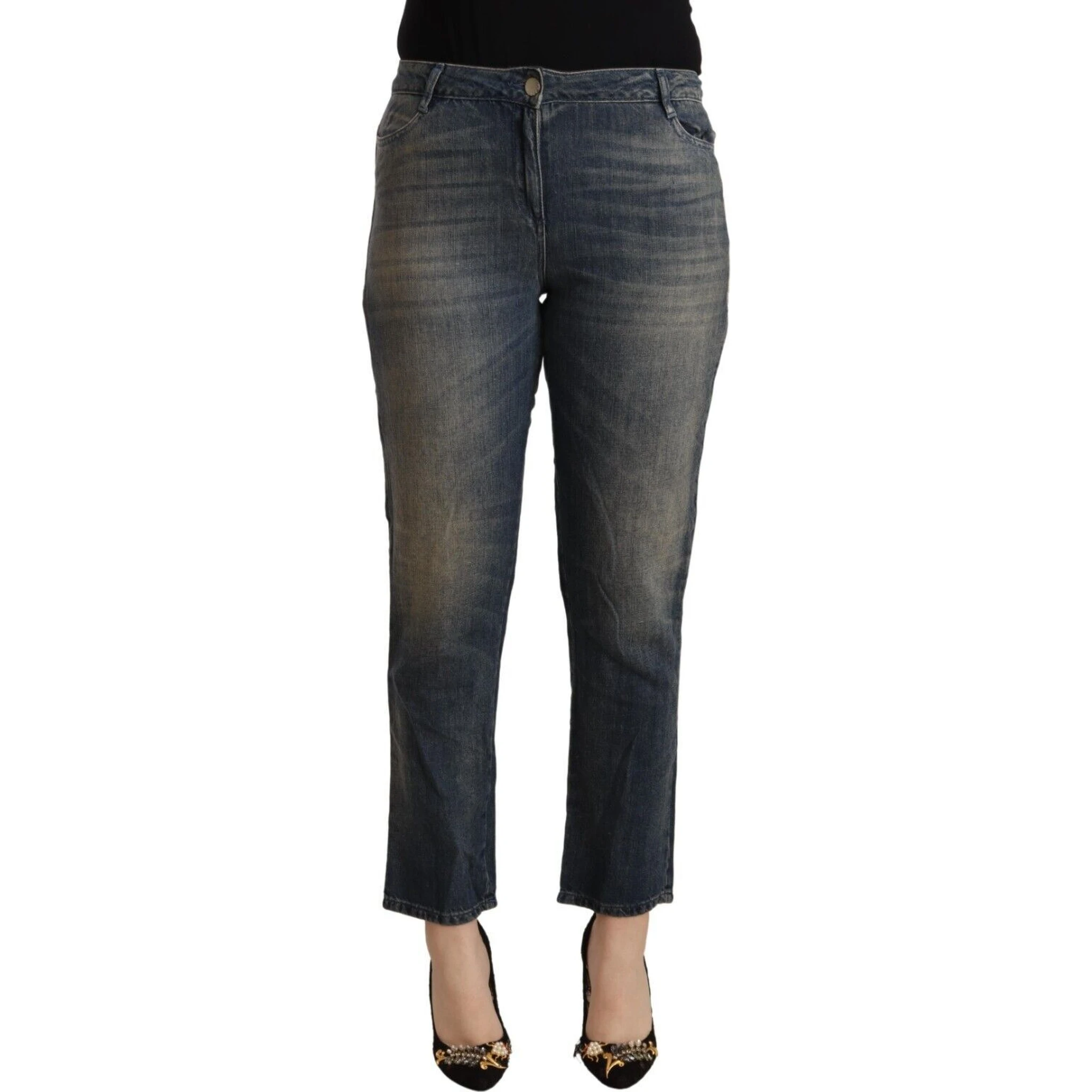 Blue Washed Cotton Cropped Capri Women Denim Jeans