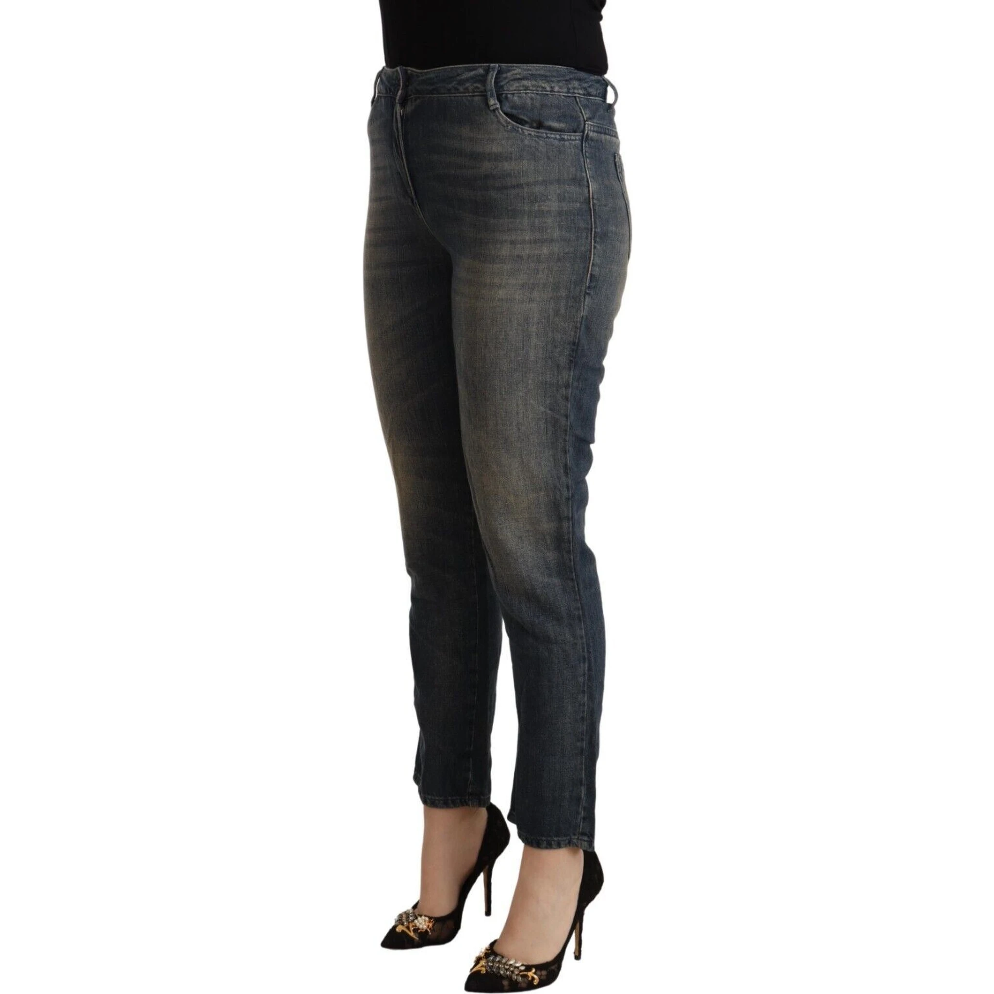 Blue Washed Cotton Cropped Capri Women Denim Jeans