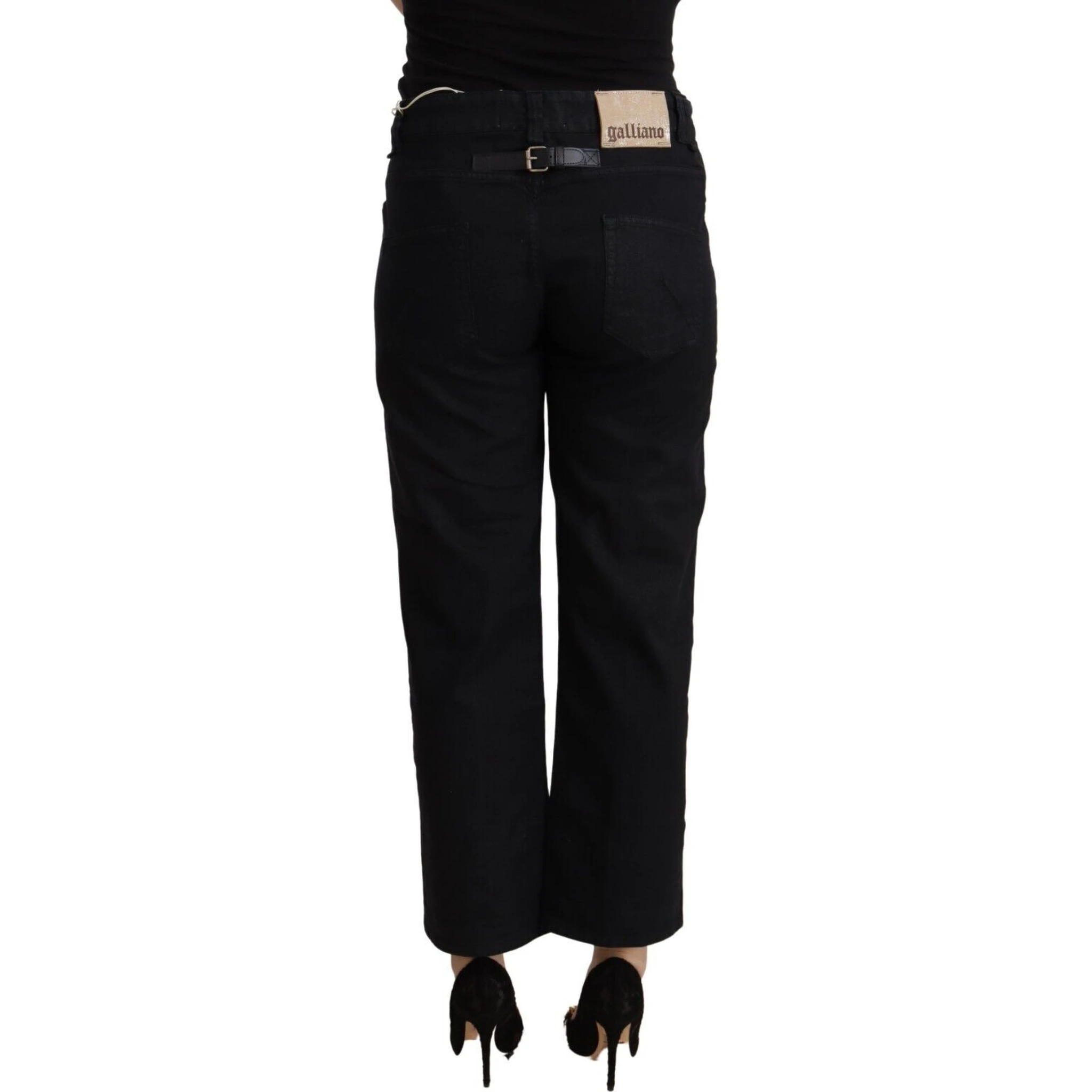Black Cotton Flared Cropped High Waist Denim Jeans