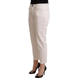White Cotton Mid Waist Cropped Denim Jeans