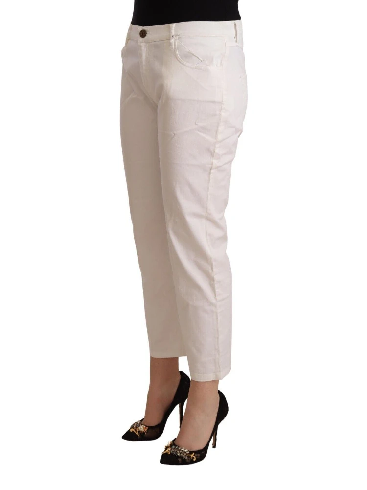 White Cotton Mid Waist Cropped Denim Jeans alternative