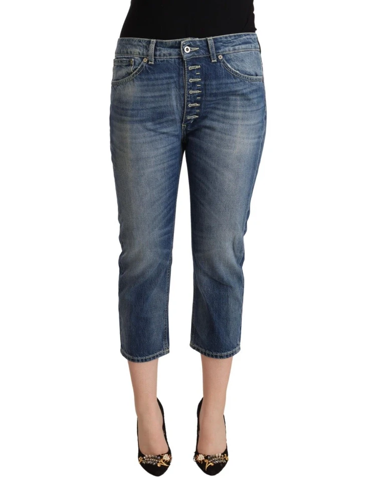 Blue Washed Mid Waist Capri Denim Jeans