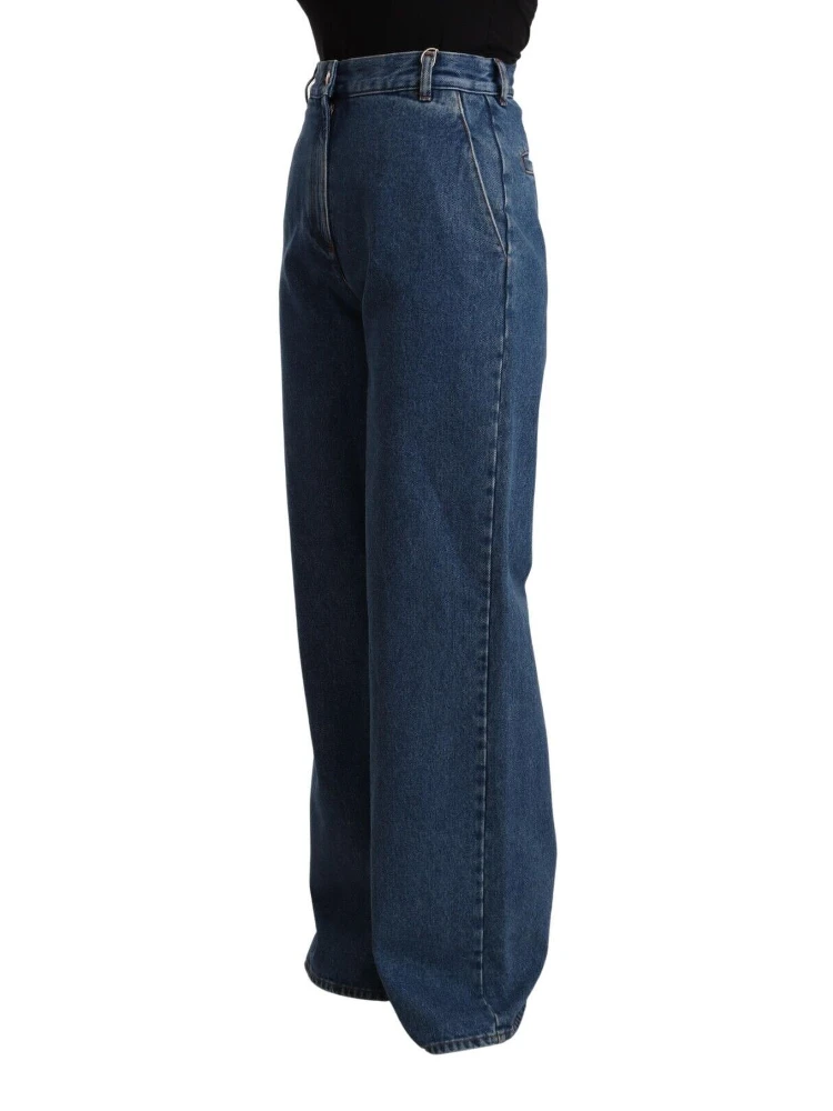 Blue Cotton High Waist Wide Leg Boot Cut Denim Jeans alternative