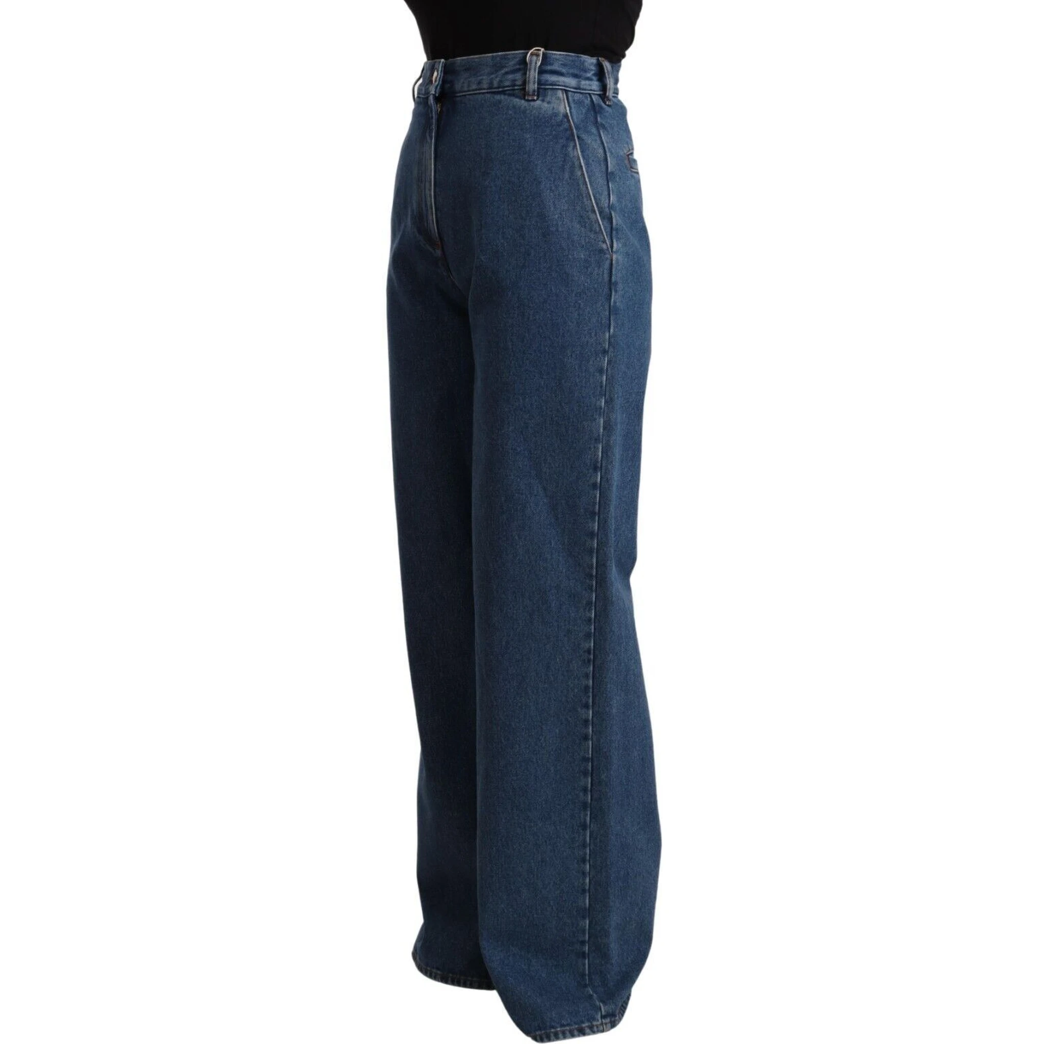Blue Cotton High Waist Wide Leg Boot Cut Denim Jeans